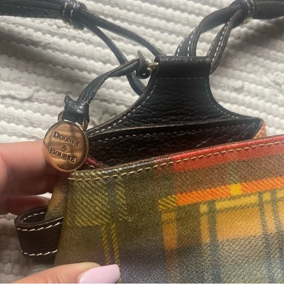 Vintage Dooney Bourke Plaid Bucket Bag Drawstring Equestrian Rare